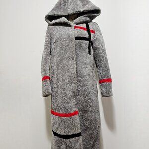 NewReal Sheepskin Shearling Lamb Fur Coat Jacket Blazer Grey Geometric Red Black